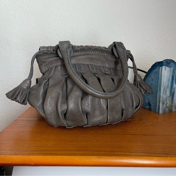 Gray Leather Lockhart Mini Flower Purse with Tassels M010446 - Picture 2 of 8